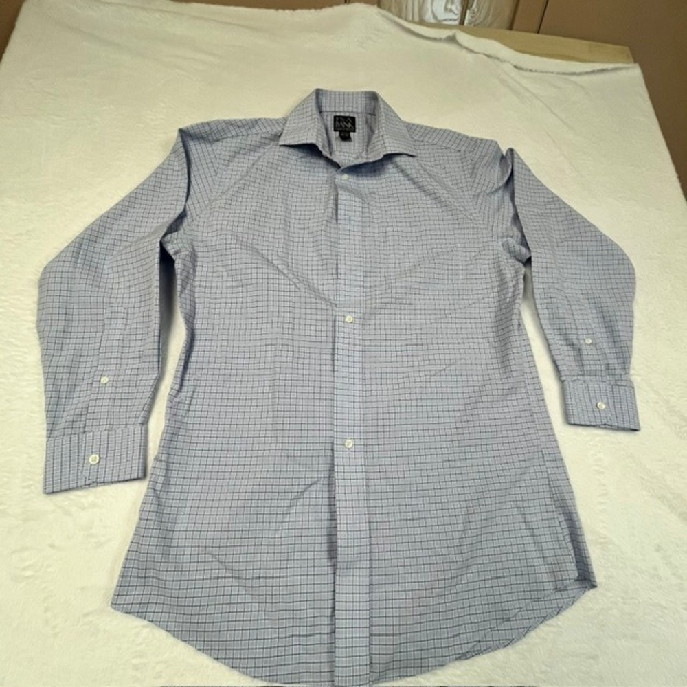 Jos. A. Bank Travelers Collection Dress Shirt Mens 15.5 32 Blue Check Tailored